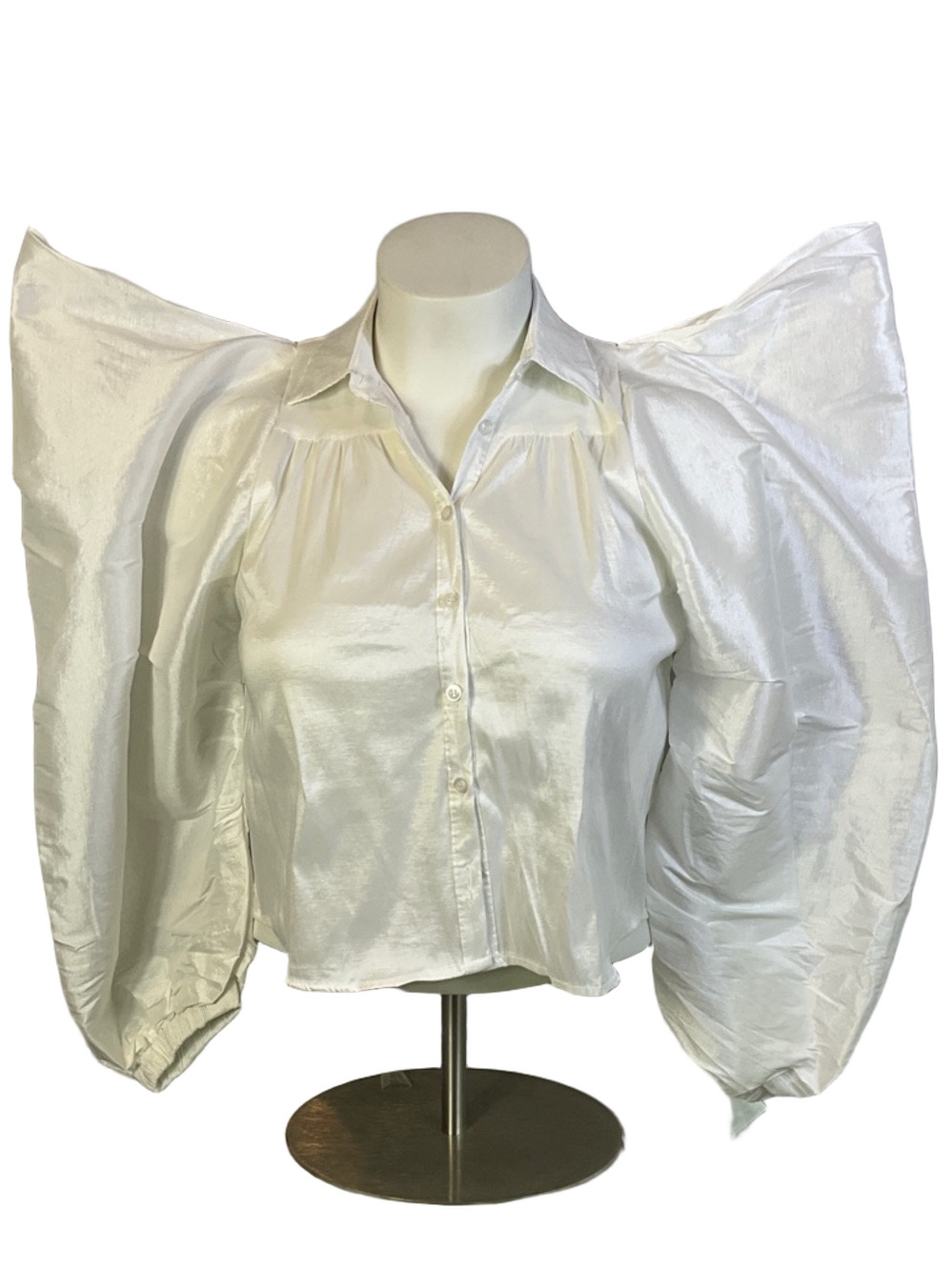 WoWo White Statement Puff-Sleeve Button Front Blouse Size 1XL